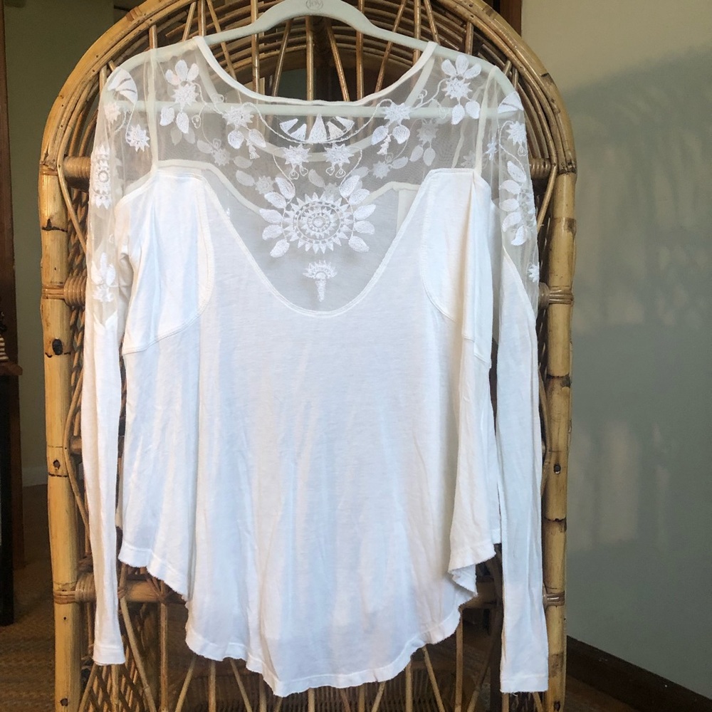 Free People New Romantics white long sleeve top with embroidered details small - Picture 6 of 7